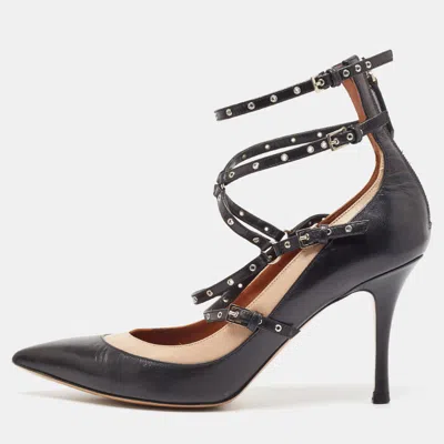 Pre-owned Valentino Garavani Black/beige Leather Rockstud Pumps Size 40