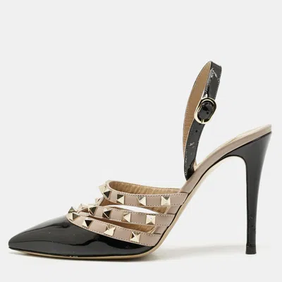 Pre-owned Valentino Garavani Black/dusty Pink Leather Rockstud Caged Slingback Pumps Size 38 5
