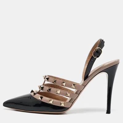 Pre-owned Valentino Garavani Black/dusty Pink Leather Rockstud Caged Slingback Pumps Size 39