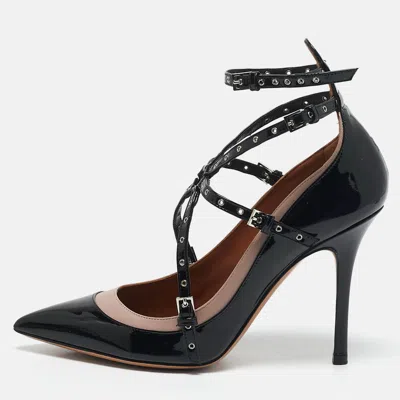 Pre-owned Valentino Garavani Black/dusty Pink Patent And Leather Love Latch Pumps Size 38