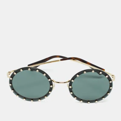 Pre-owned Valentino Black/gold Tone Va 2010-b Crystals Round Sunglasses
