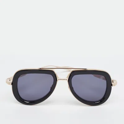 Pre-owned Valentino Black/gold Tone Vl Story Vls 129a Aviator Sunglasses