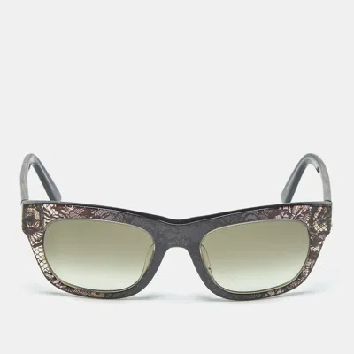 Pre-owned Valentino Black/grey Gradient V611s Lace Print Square Sunglasses