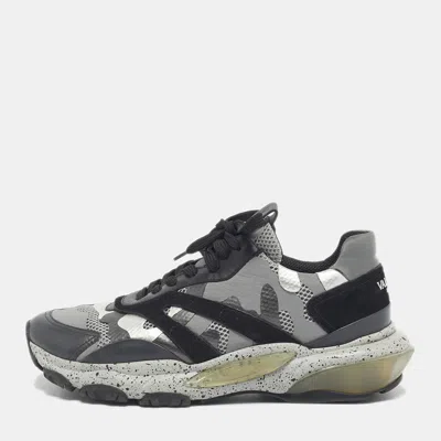 Pre-owned Valentino Garavani Black/grey Leather And Mesh Camouflage Bounce Low Top Sneakers Size 41