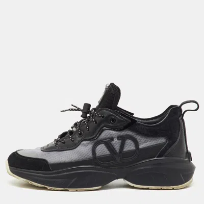 Pre-owned Valentino Garavani Black/grey Mesh And Suede Escape Vlogo Sneakers Size 38