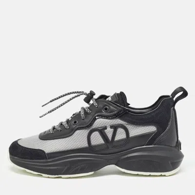 Pre-owned Valentino Garavani Black/grey Nylon And Suede Escape V Logo Sneakers Size 39