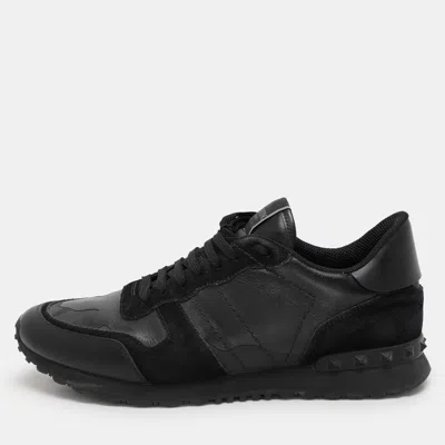 Pre-owned Valentino Garavani Black/grey Suede And Camo Nylon Rockstud Sneakers Size 42
