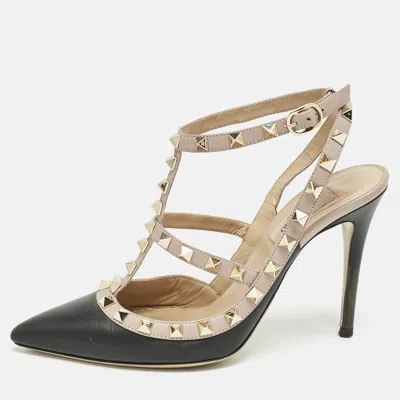 Pre-owned Valentino Garavani Black/pink Leather Rockstud Caged Pumps Size 37.5