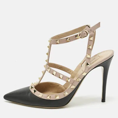 Pre-owned Valentino Garavani Black/pink Leather Rockstud Pumps Size 41