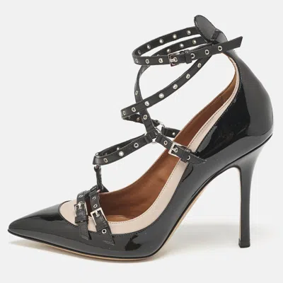 Pre-owned Valentino Garavani Black/pink Patent And Leather Grommet Studded Love Latch Pumps Size 37