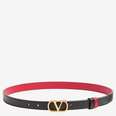 Valentino Garavani Women Black/red Reversible Logo Buckle Textured Belt, 30 Luxury Belts For Women Darveys