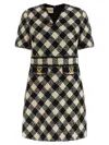 Valentino Womens Betulla Nero Diamond-check Textured Woven Mini Dress In Multi