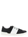 Valentino Garavani Open Leather Sneakers With Contrast Band And Stud Details Shoes In Blackwhite