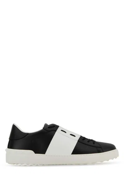 Valentino Garavani Black Leather Open Sneakers With White Band In Multi
