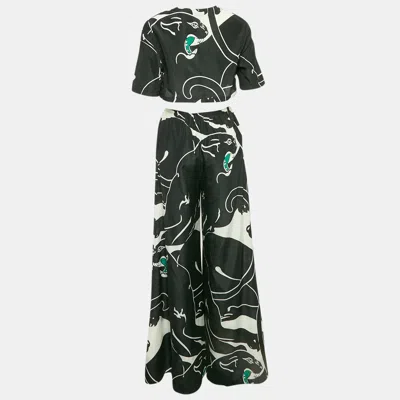 Pre-owned Valentino Black/white Printed Cotton Blend Top And Trousers Set S
