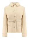 Valentino Wool Blazer With Leather Belt And V Gold Buckle