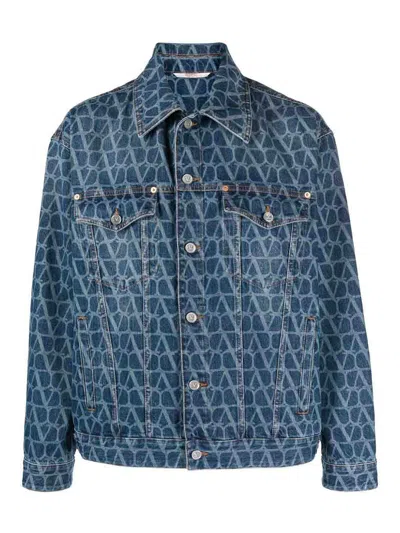 Valentino Blue Toile Iconographe Denim Jacket In Medium Blue Denim
