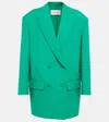 Valentino Oversized Double-breasted Wool And Silk-blend Crepe Blazer In Grün