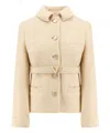 Valentino Wool Blazer With Leather Belt And V Gold Buckle In Beige