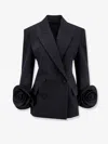 Valentino Floral-appliqué Virgin Wool Grisaille Blazer In Black