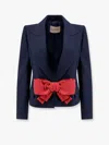 Valentino Tailored Bow-detail Jacket Crafted From Lightweight Viscose In Blue