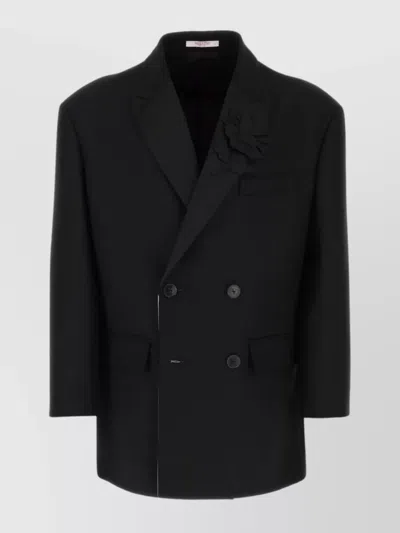 VALENTINO BLAZER WOOL-SILK STRUCTURED FLORAL APPLIQUÉ