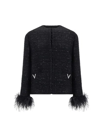 Valentino Tweed Jacket In Black