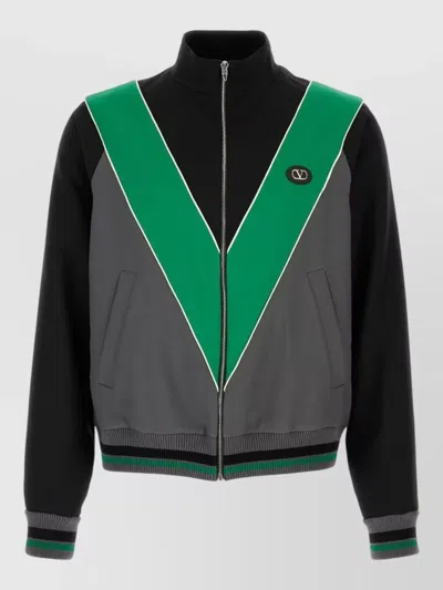 Valentino Block Design High Collar Polyester Sweatshirt In Gray