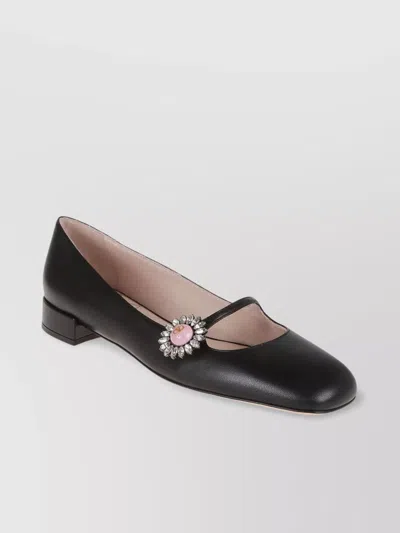 VALENTINO GARAVANI BLOCK HEEL EMBELLISHED BALLERINA SHOES ROUND TOE