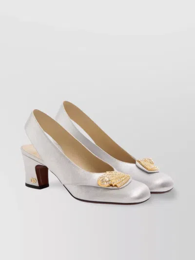 Valentino Garavani Block Heel Embellished Slingback Square Toe Pumps In White