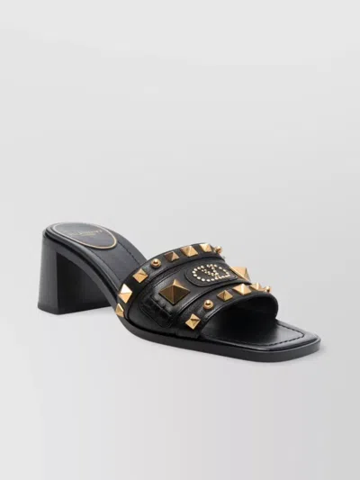 Valentino Garavani Block Heel Sandals Studded Embellishments In Black