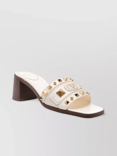 Valentino Garavani Block Heel Sandals With Studded Open Toe In White