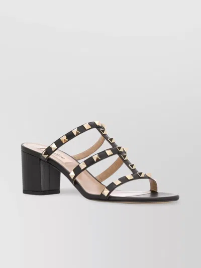 Valentino Garavani Block Heel Studded Leather Mules In Black