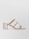 Valentino Garavani Block Heel Studded Leather Mules In Neutral