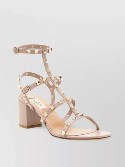 VALENTINO GARAVANI BLOCK HEEL STUDDED LEATHER SANDALS