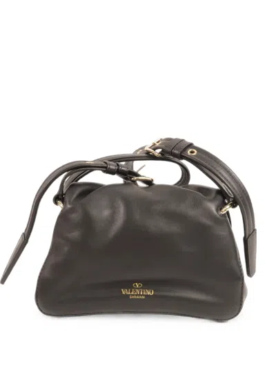 Pre-owned Valentino Garavani Bloomy Leather Shoulder Bag In Black