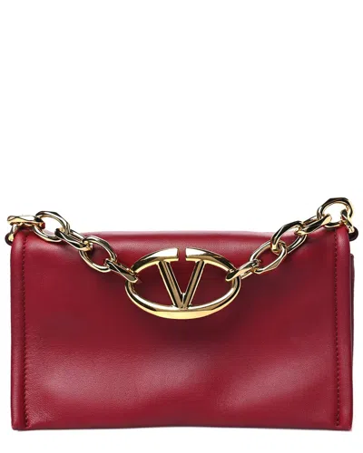 Valentino Garavani Valentino Blossom Nappa Leather Vlogo Mini Chain Clutch (authentic Pre-loved) In Burgundy