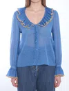 Valentino Garavani Light Georgette Shirt With Plusdepois Print In Blue