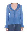 Valentino Garavani Light Georgette Shirt With Plusdepois Print In Blue