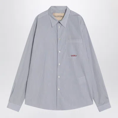 Valentino Stripe Shirt With Embroidered-logo In Blue