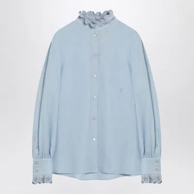 Valentino Light Blue Linen Shirt With Ruffles