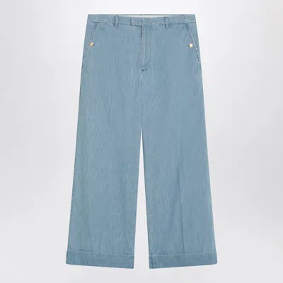 Valentino Light Blue Wide Jeans With Cuff In Multi