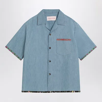 Valentino Denim Shirt With Floral Trims In Blue