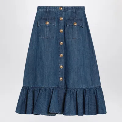 Valentino Blue Denim Midi Skirt