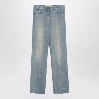 Valentino Logo Patch Straight-leg Faded Jeans In Blue