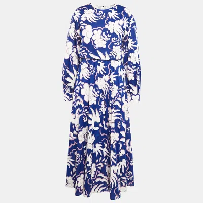 Pre-owned Valentino Blue Abstract Print Cotton Maxi Dress L
