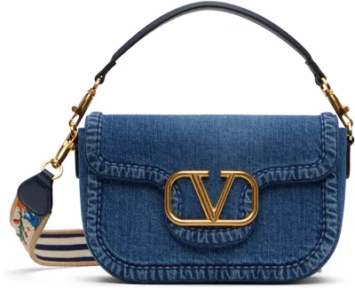 Valentino Garavani Blue Alltime Denim Shoulder Bag In Qns Dark Denim/multi