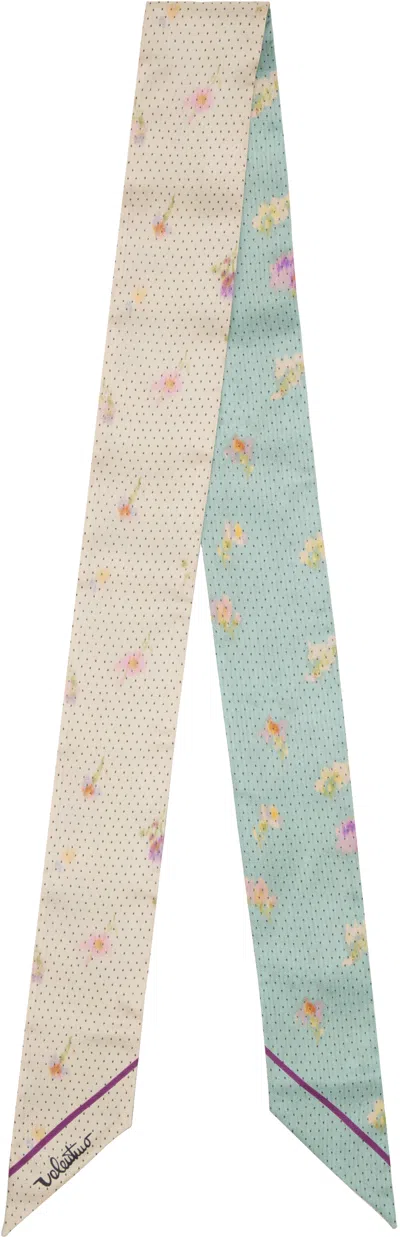 Valentino Blue & Beige Silk Bandeau Scarf In Multi