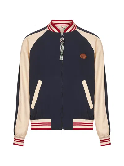 VALENTINO BLUE AND BUTTER WOOL AND COTTON VALENTINO BOMBER JACKET