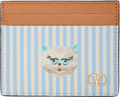 Valentino Garavani Blue & Off-white Vlogo 'le Chat De La Maison' Card Holder